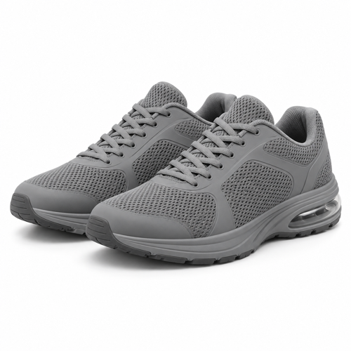 Grey Air-Cell Lace-Up Running Shoes on a white background