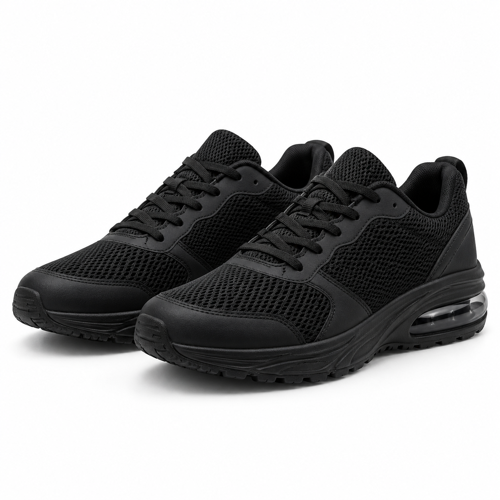 Black Air-Cell Lace-Up Running Shoes on a white background