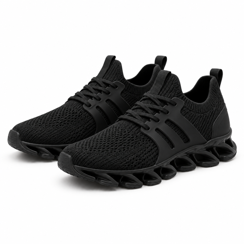 Black Flex-Blade Knit Running Shoes on a white background