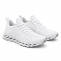 White Flex-Blade Knit Running Shoes on a white background